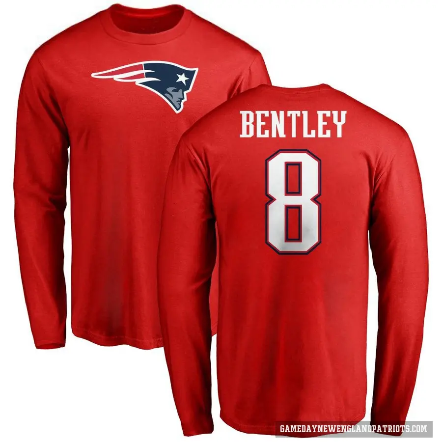 Men's ＃8 Ja'Whaun Bentley New England Patriots Red Logo Long Sleeve T-Shirt