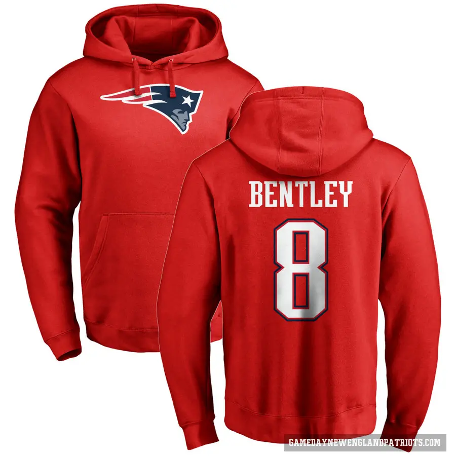 Men's ＃8 Ja'Whaun Bentley New England Patriots Red Pro Line Name & Number Logo Pullover Hoodie