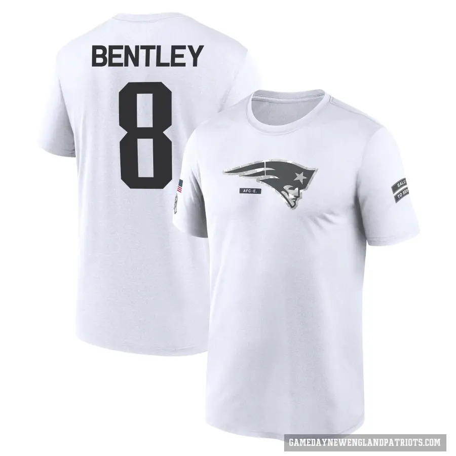 Men's ＃8 Ja'Whaun Bentley New England Patriots White 2024 Salute to Service Performance T-Shirt