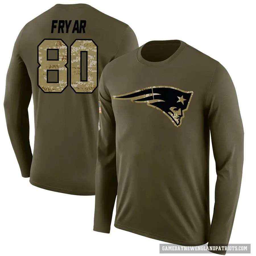 Men's ＃80 Irving Fryar New England Patriots Olive Salute to Service Sideline Long Sleeve T-Shirt