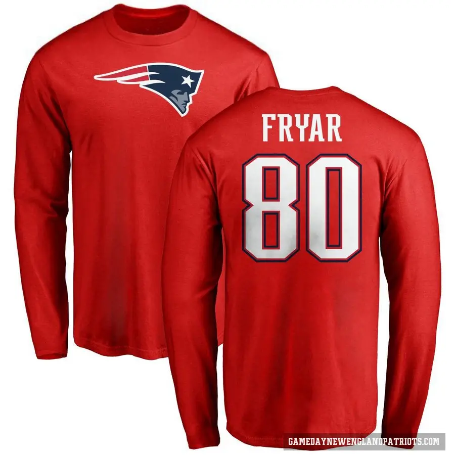 Men's ＃80 Irving Fryar New England Patriots Red Logo Long Sleeve T-Shirt