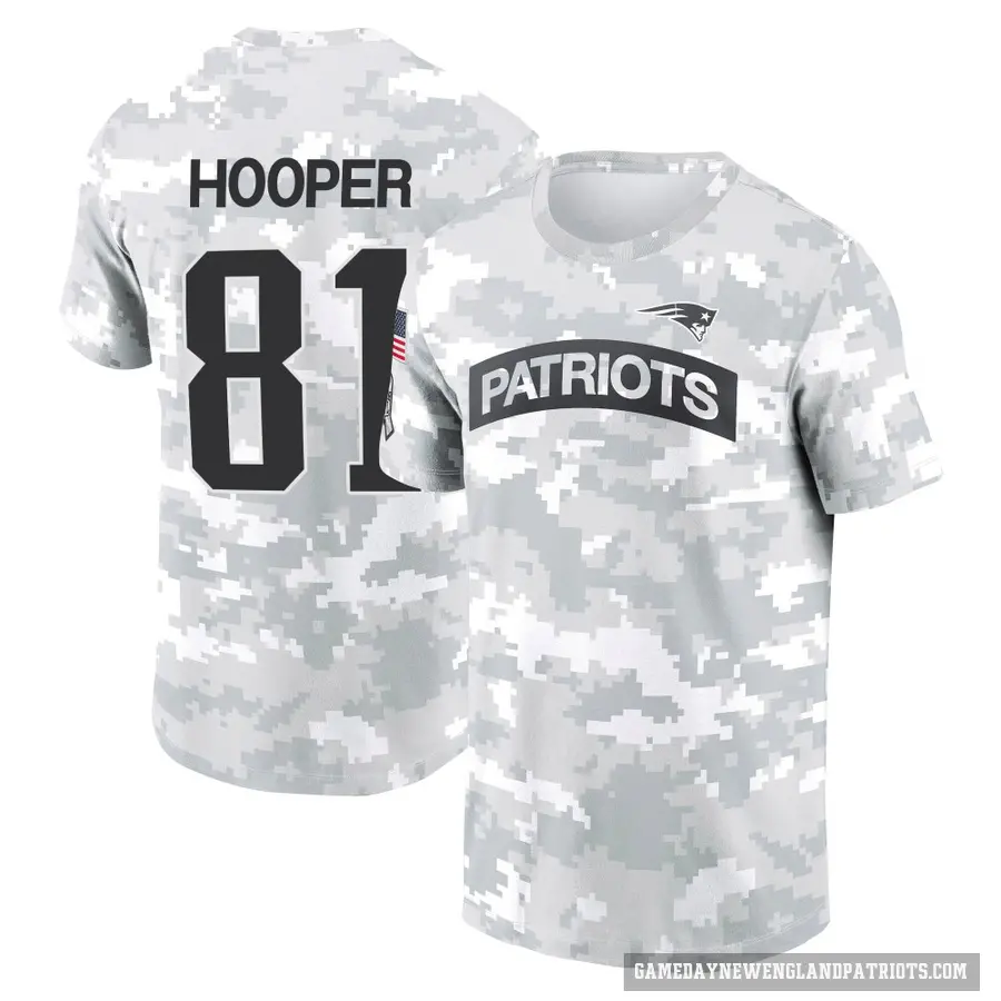 Men's ＃81 Austin Hooper New England Patriots Camo Arctic 2024 Salute to Service Performance T-Shirt