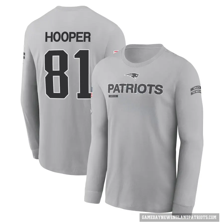 Men's ＃81 Austin Hooper New England Patriots Gray 2024 Salute to Service Long Sleeve T-Shirt