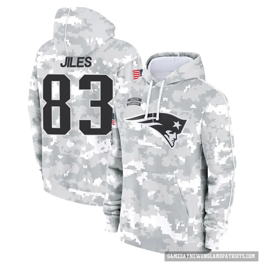 Men's ＃83 John Jiles New England Patriots Arctic Camo 2024 Salute to Service Club Fleece Pullover Hoodie