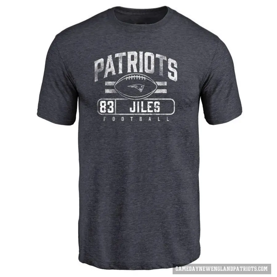 Men's ＃83 John Jiles New England Patriots Navy Flanker T-Shirt