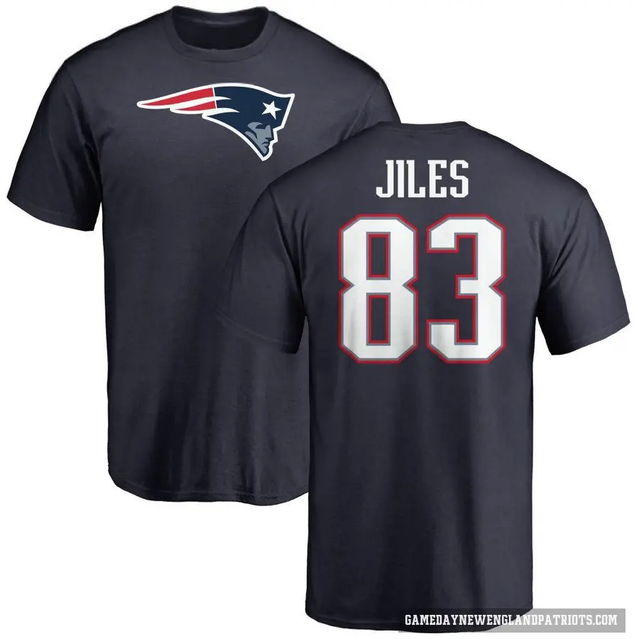 Men's ＃83 John Jiles New England Patriots Navy Logo T-Shirt