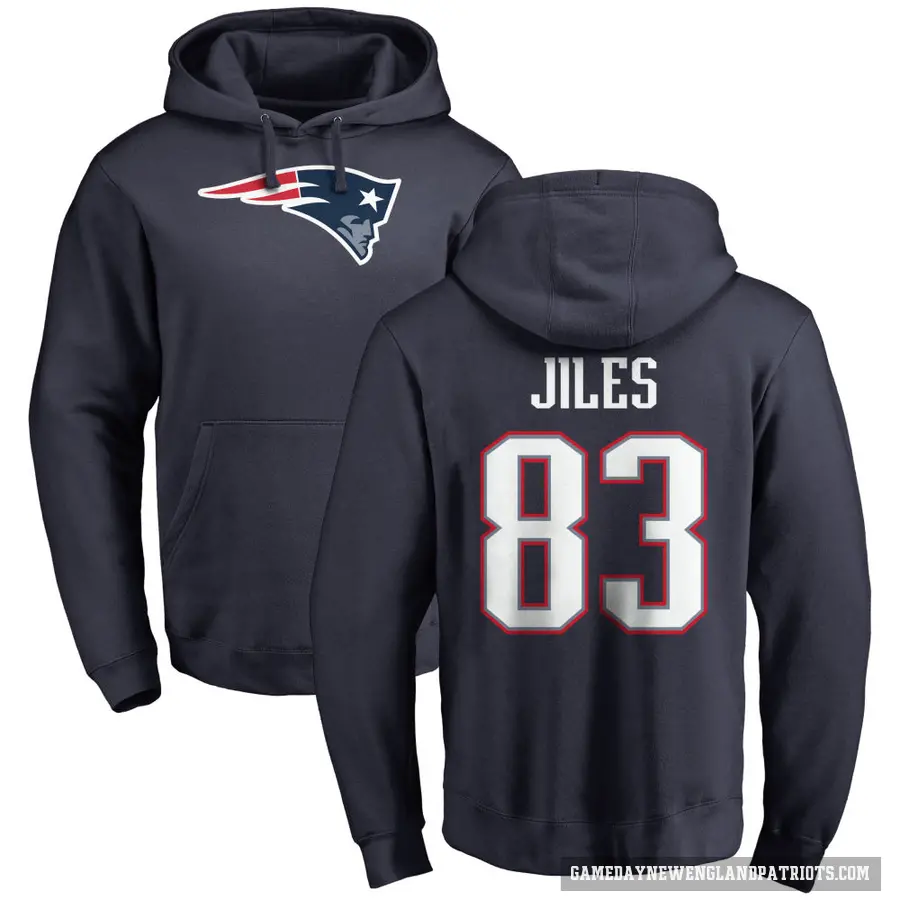 Men's ＃83 John Jiles New England Patriots Navy Pro Line Logo Pullover Hoodie