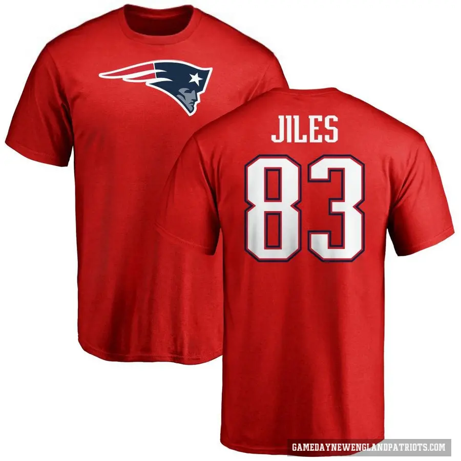 Men's ＃83 John Jiles New England Patriots Red Logo T-Shirt