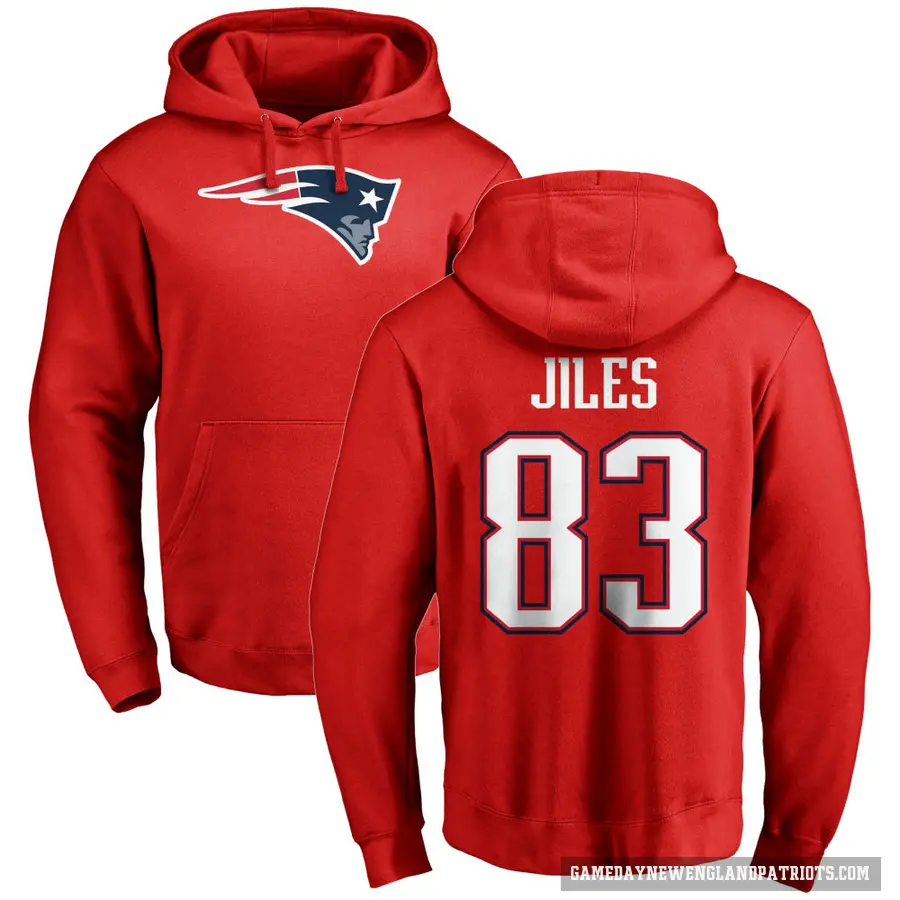 Men's ＃83 John Jiles New England Patriots Red Pro Line Name & Number Logo Pullover Hoodie