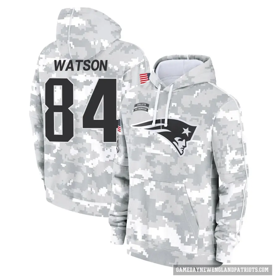 Men's ＃84 Benjamin Watson New England Patriots Arctic Camo 2024 Salute to Service Club Fleece Pullover Hoodie