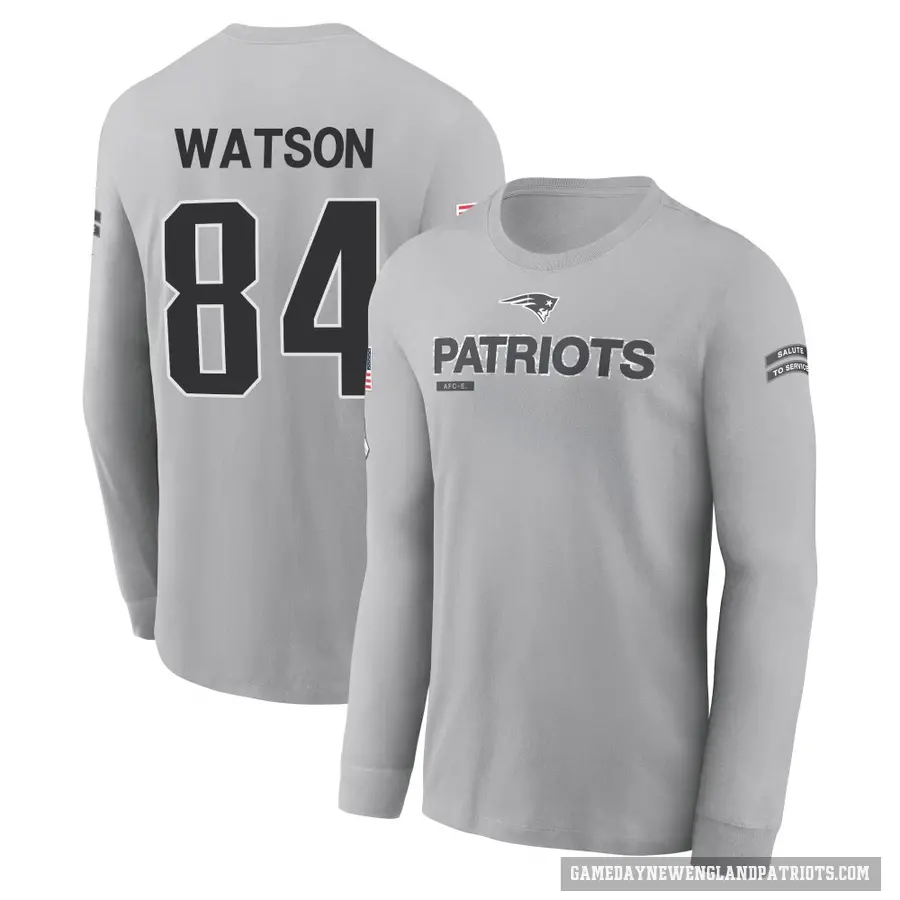 Men's ＃84 Benjamin Watson New England Patriots Gray 2024 Salute to Service Long Sleeve T-Shirt