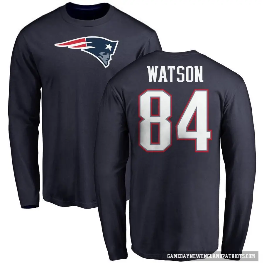 Men's ＃84 Benjamin Watson New England Patriots Navy Logo Long Sleeve T-Shirt