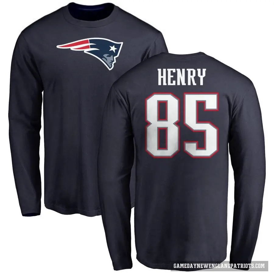 Men's ＃85 Hunter Henry New England Patriots Navy Logo Long Sleeve T-Shirt