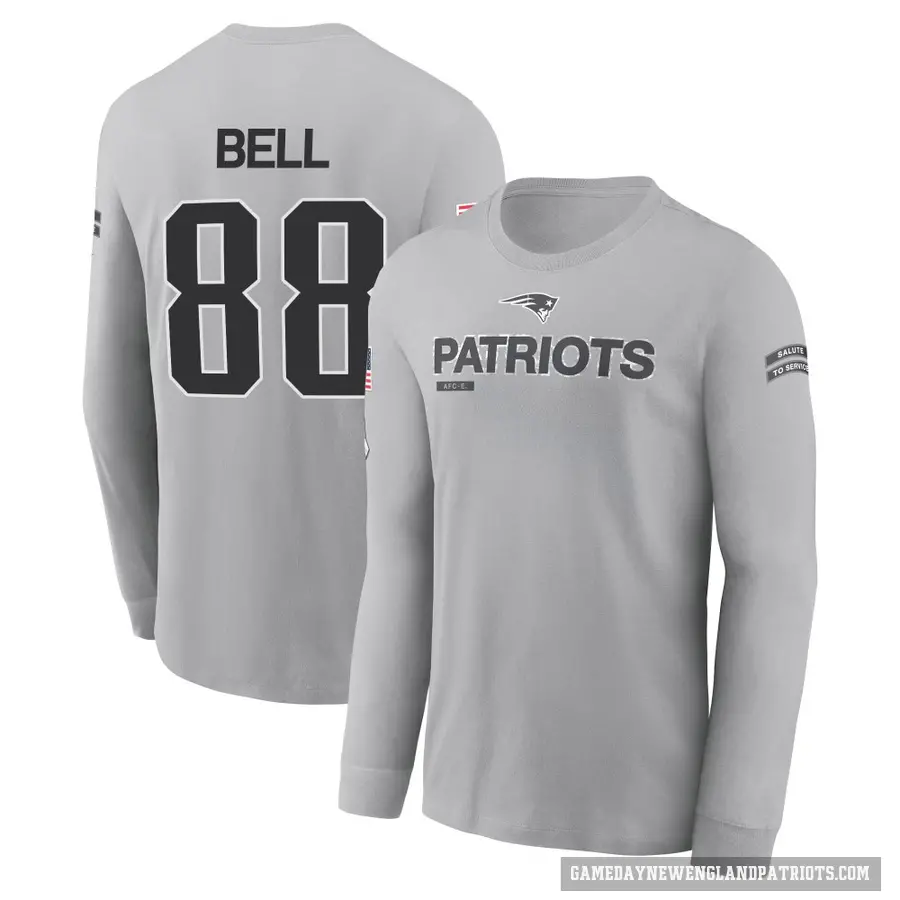 Men's ＃88 Jaheim Bell New England Patriots Gray 2024 Salute to Service Long Sleeve T-Shirt