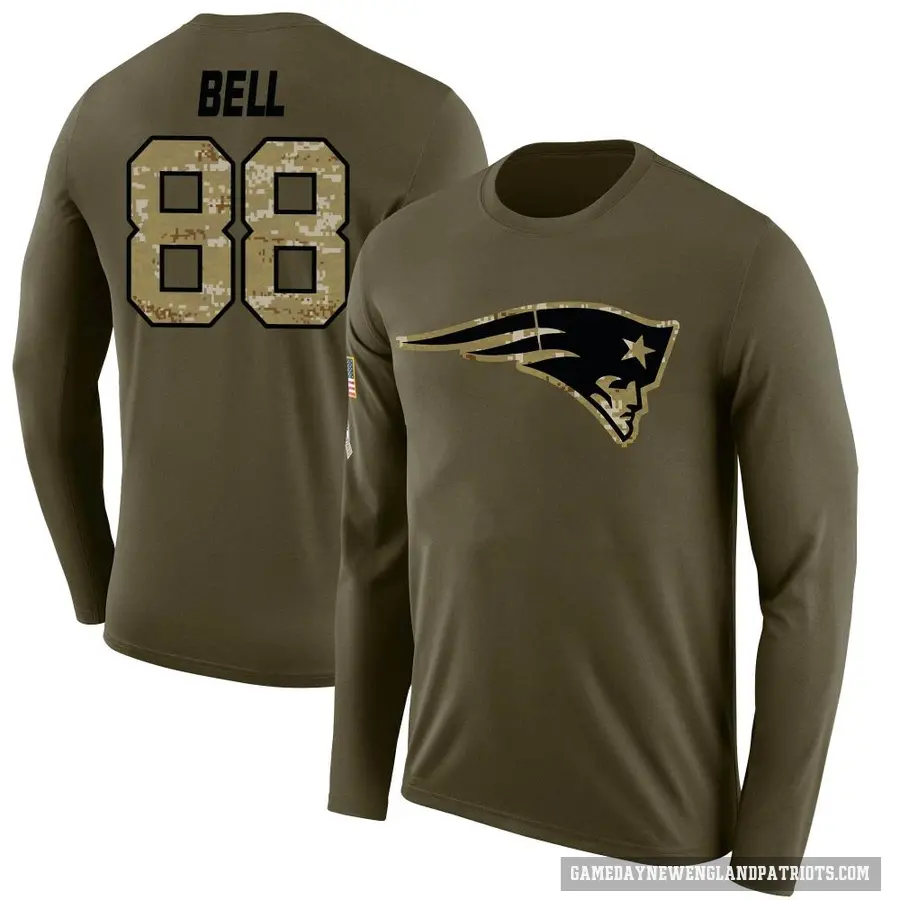 Men's ＃88 Jaheim Bell New England Patriots Olive Salute to Service Sideline Long Sleeve T-Shirt