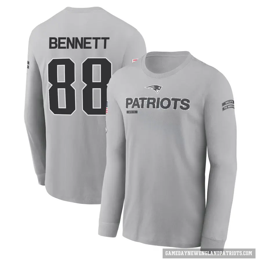 Men's ＃88 Martellus Bennett New England Patriots Gray 2024 Salute to Service Long Sleeve T-Shirt