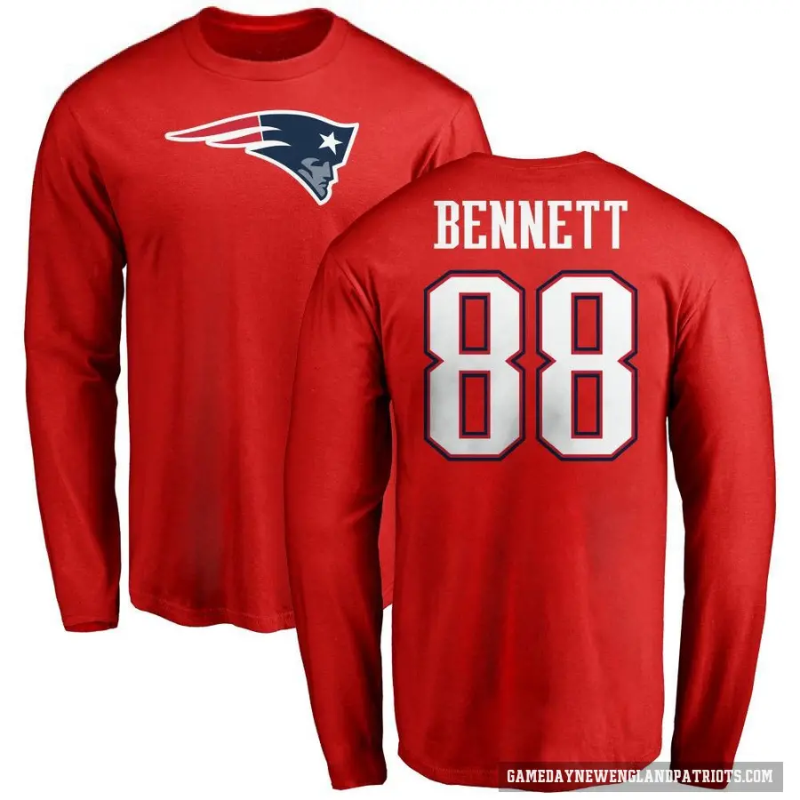 Men's ＃88 Martellus Bennett New England Patriots Red Logo Long Sleeve T-Shirt