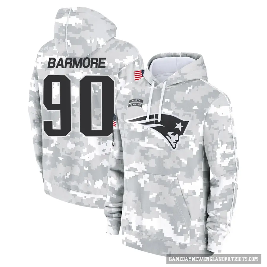 Men's ＃90 Christian Barmore New England Patriots Arctic Camo 2024 Salute to Service Club Fleece Pullover Hoodie