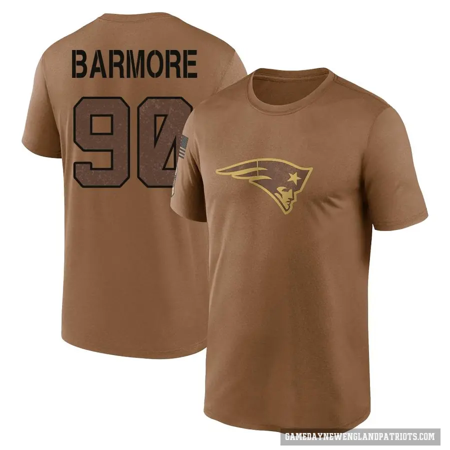 Men's ＃90 Christian Barmore New England Patriots Brown 2023 Salute To Service Performance T-Shirt