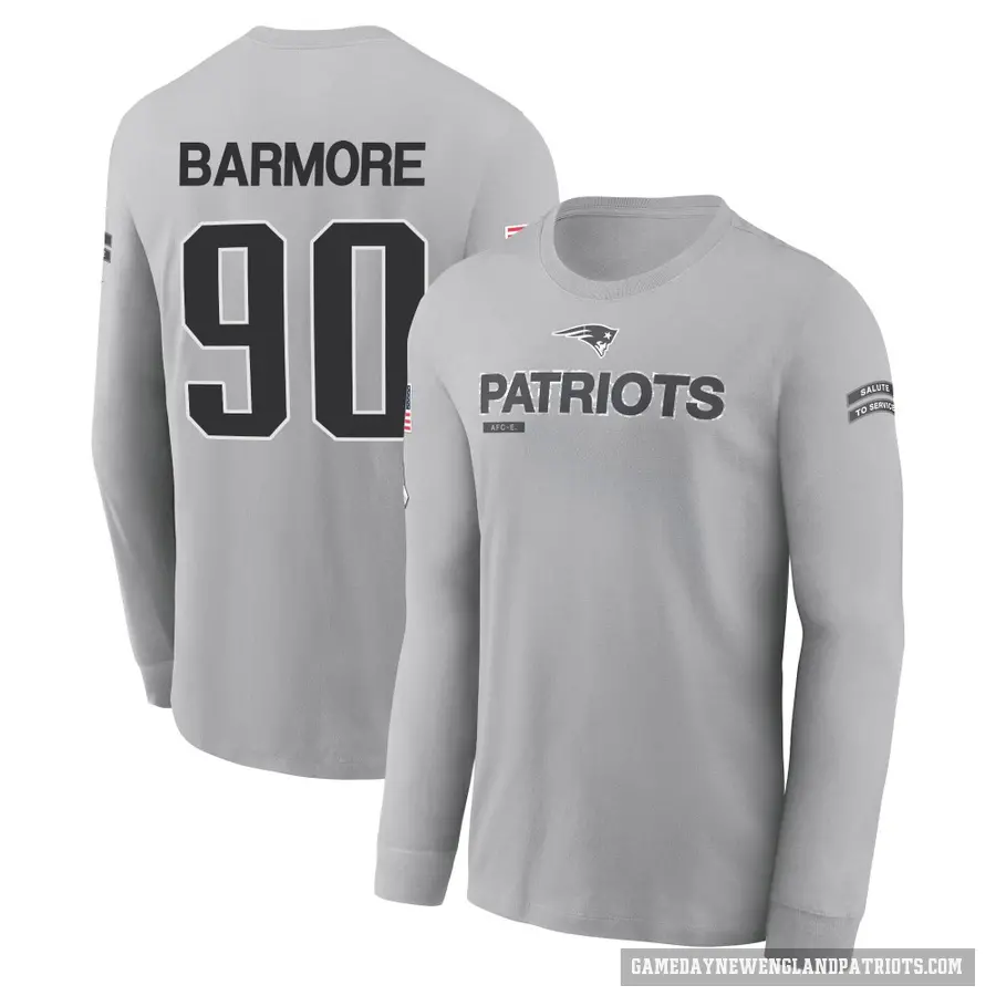 Men's ＃90 Christian Barmore New England Patriots Gray 2024 Salute to Service Long Sleeve T-Shirt