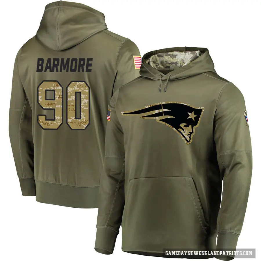 Men's ＃90 Christian Barmore New England Patriots Olive Salute to Service Pullover Hoodie