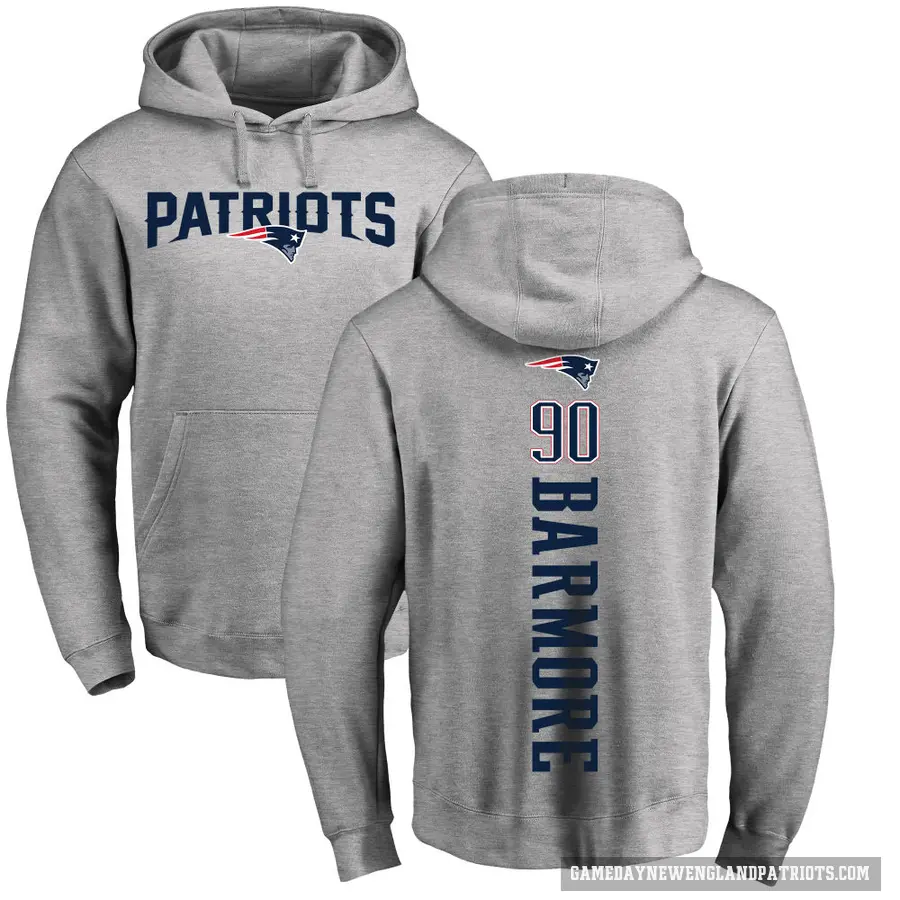 Men's ＃90 Christian Barmore New England Patriots Pro Line Ash Backer Pullover Hoodie