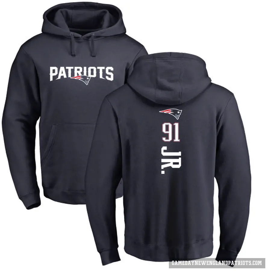 Men's ＃91 Deatrich Wise Jr. New England Patriots Navy Pro Line Backer Pullover Hoodie