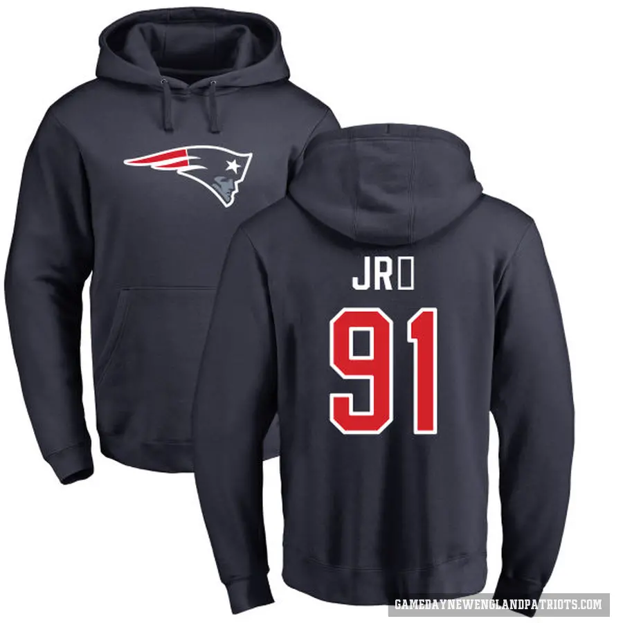 Men's ＃91 Deatrich Wise Jr. New England Patriots Navy Pro Line Logo Pullover Hoodie