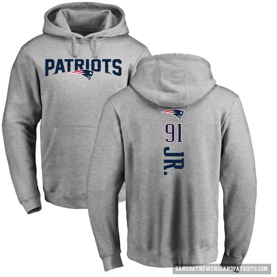 Men's ＃91 Deatrich Wise Jr. New England Patriots Pro Line Ash Backer Pullover Hoodie