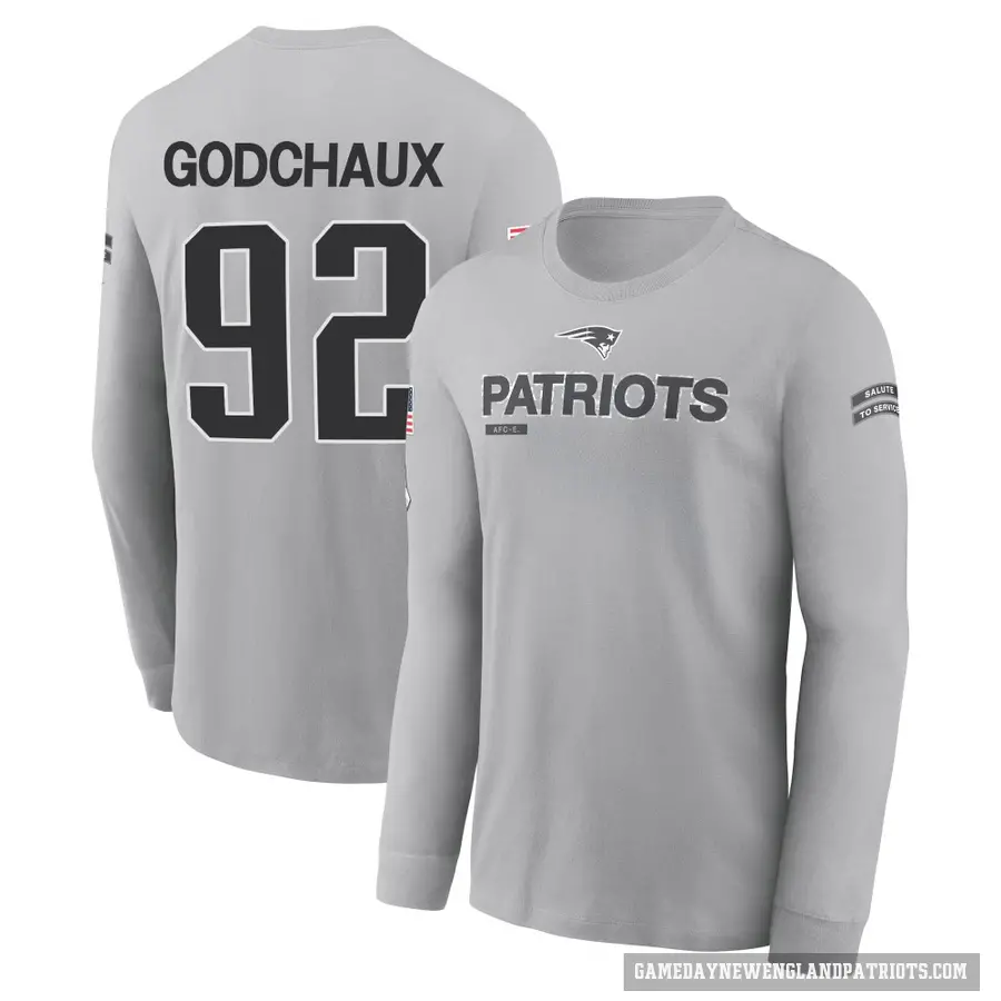 Men's ＃92 Davon Godchaux New England Patriots Gray 2024 Salute to Service Long Sleeve T-Shirt