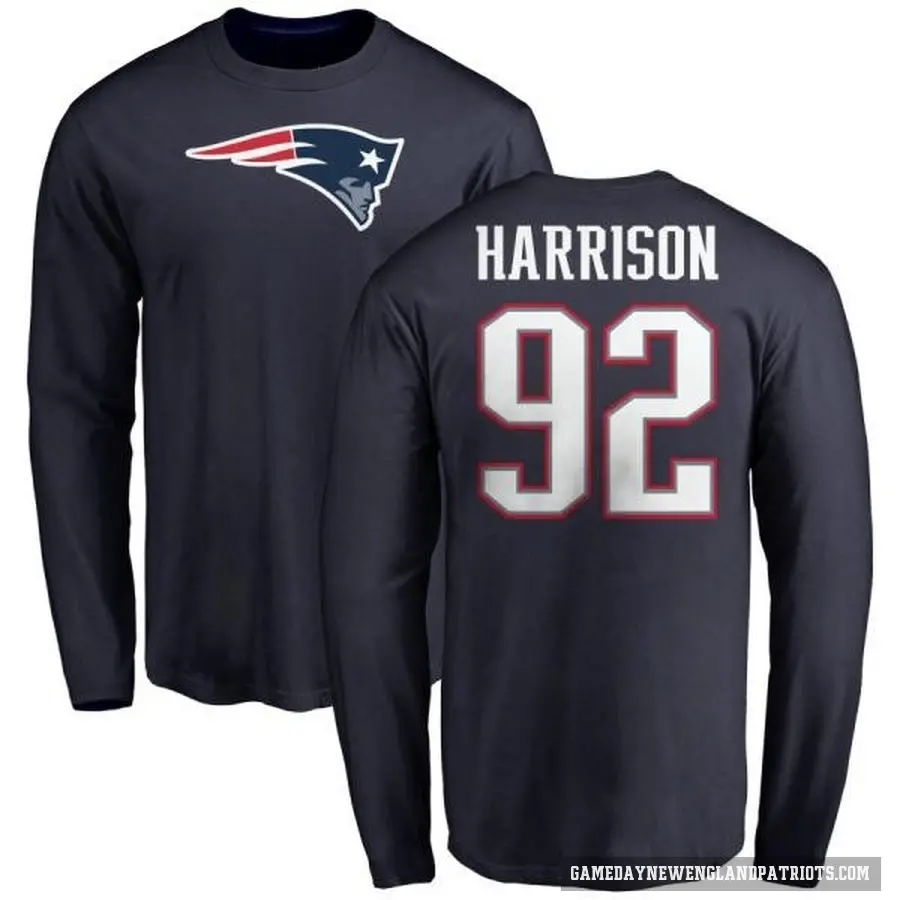 Men's ＃92 James Harrison New England Patriots Navy Logo Long Sleeve T-Shirt