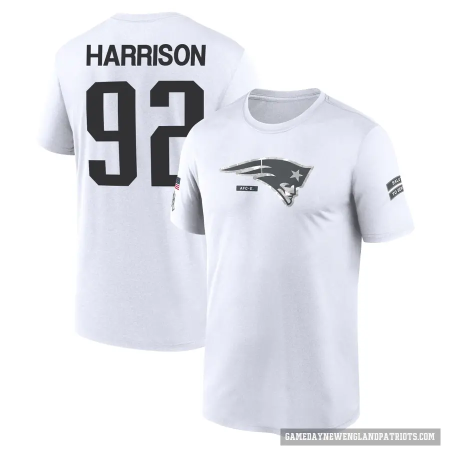 Men's ＃92 James Harrison New England Patriots White 2024 Salute to Service Performance T-Shirt