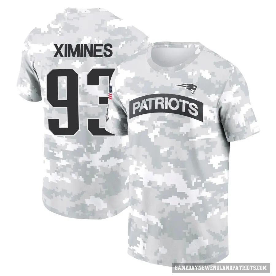 Men's ＃93 Oshane Ximines New England Patriots Camo Arctic 2024 Salute to Service Performance T-Shirt