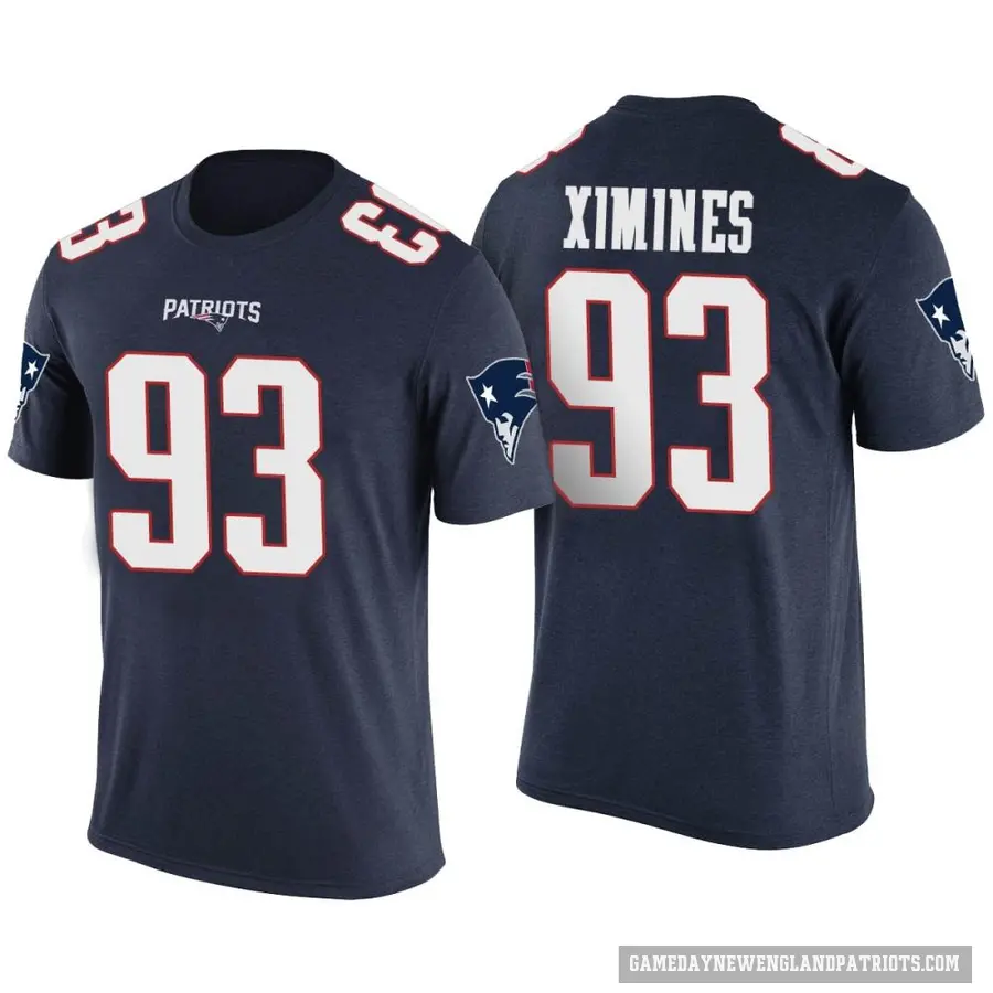 Men's ＃93 Oshane Ximines New England Patriots Navy Color Rush T-Shirt