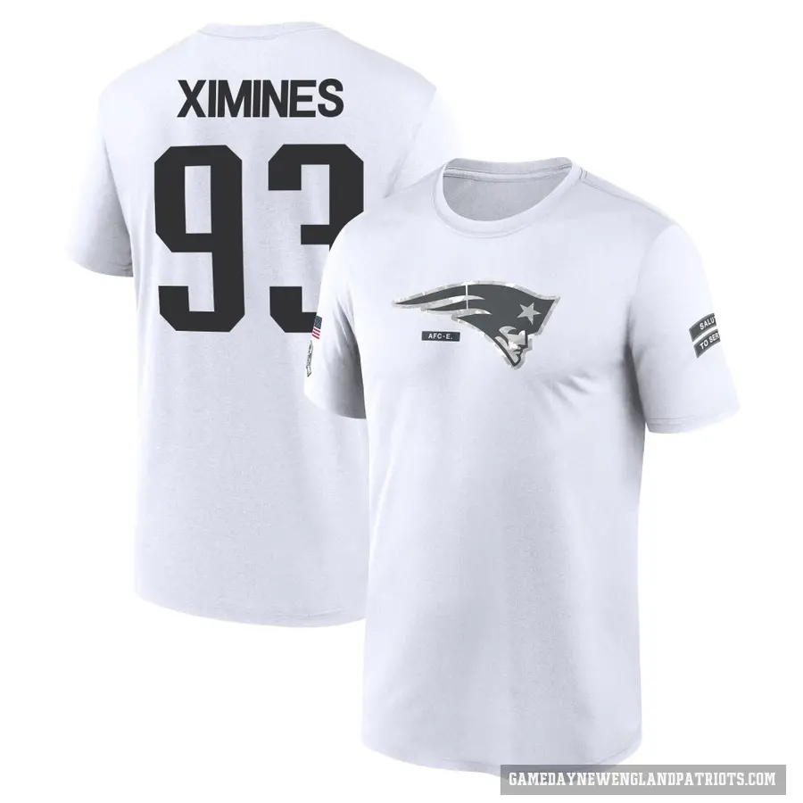 Men's ＃93 Oshane Ximines New England Patriots White 2024 Salute to Service Performance T-Shirt