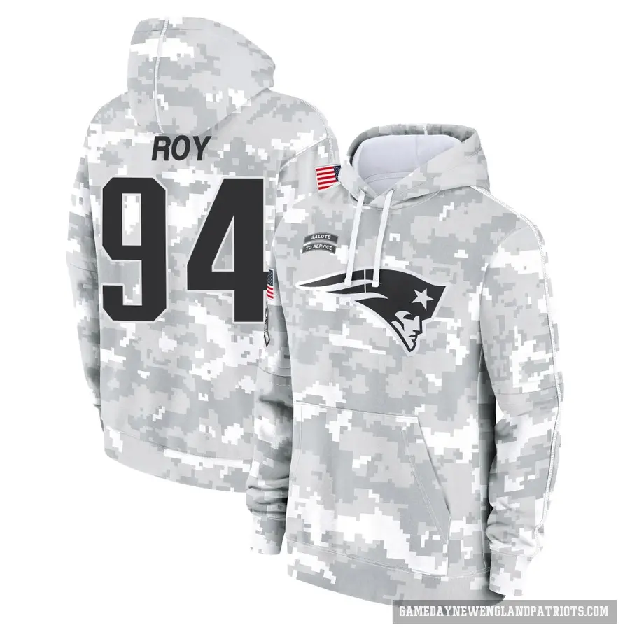 Men's ＃94 Jaquelin Roy New England Patriots Arctic Camo 2024 Salute to Service Club Fleece Pullover Hoodie