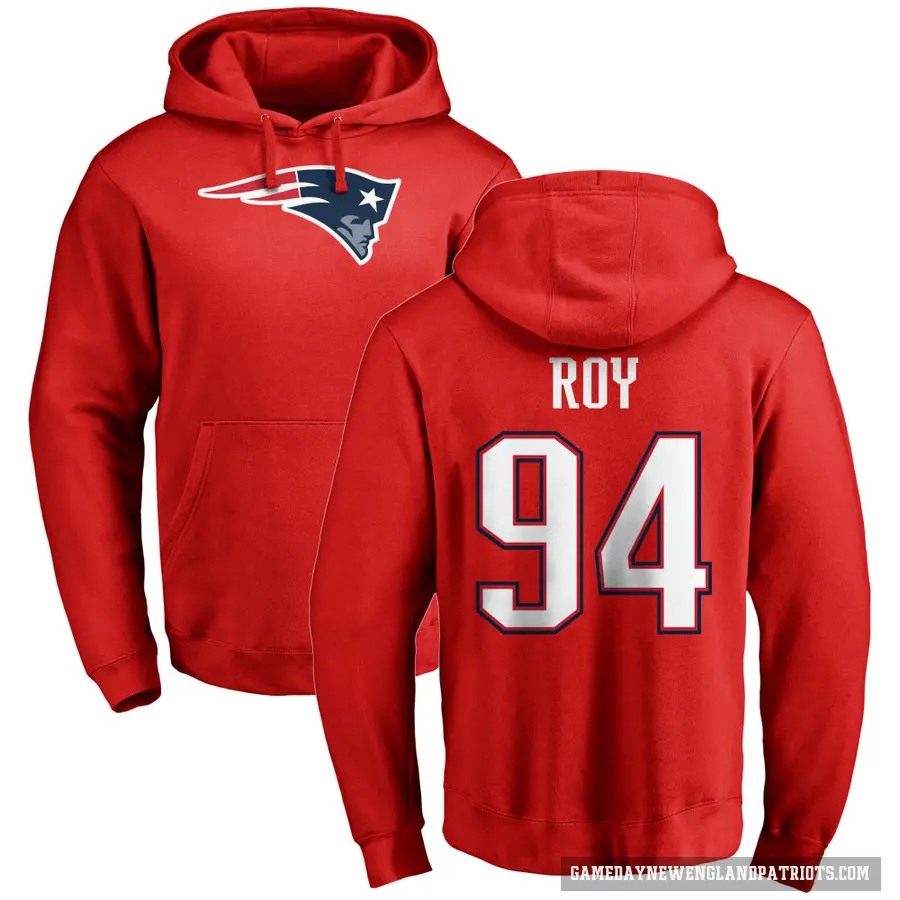 Men's ＃94 Jaquelin Roy New England Patriots Red Pro Line Name & Number Logo Pullover Hoodie