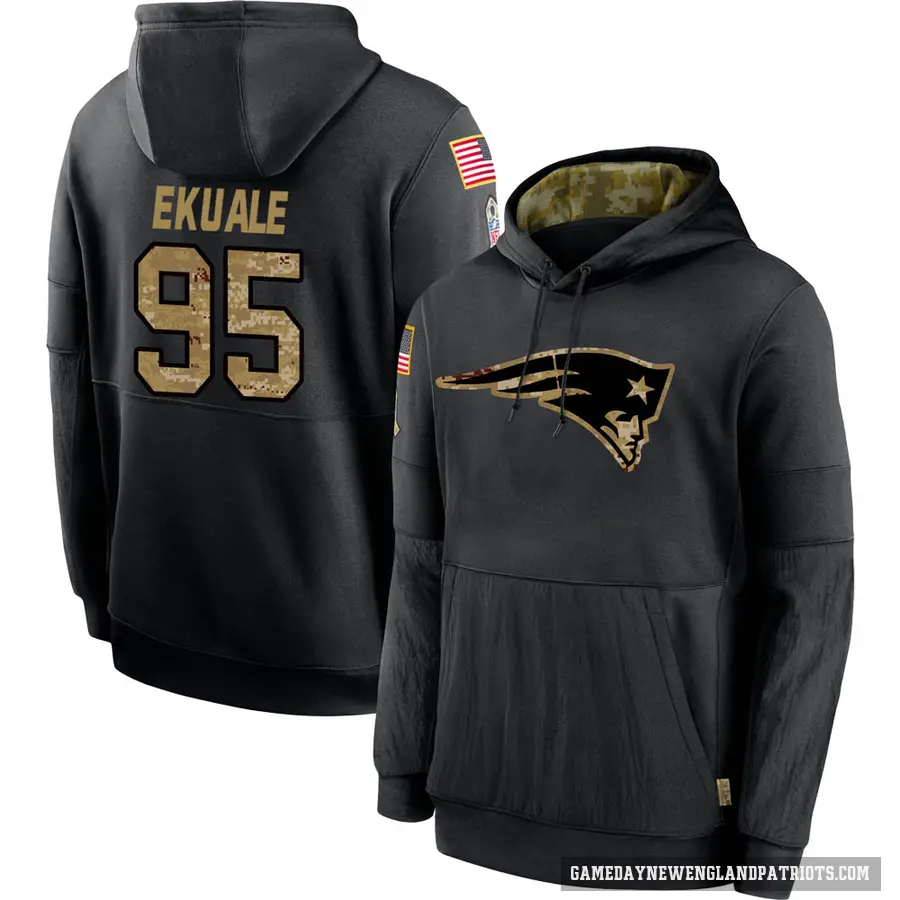 Men's ＃95 Daniel Ekuale New England Patriots Black 2020 Salute to Service Sideline Performance Pullover Hoodie