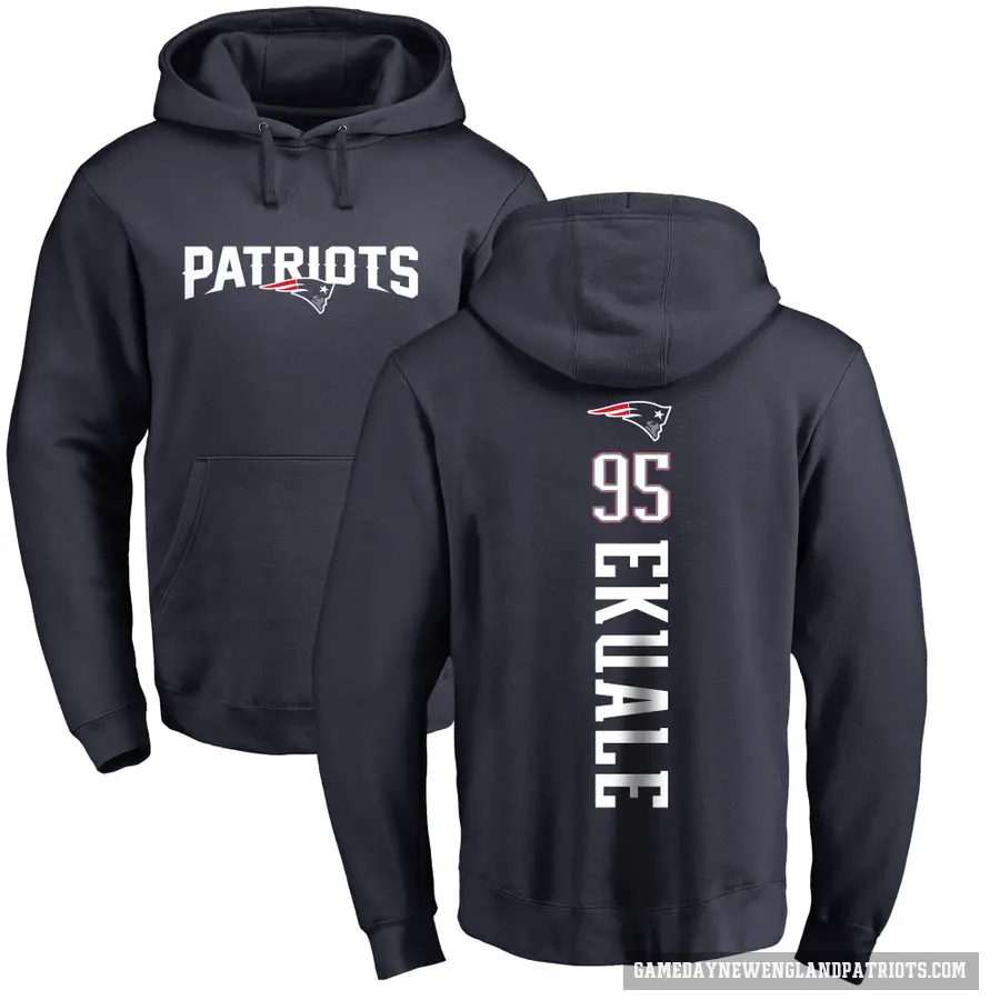 Men's ＃95 Daniel Ekuale New England Patriots Navy Pro Line Backer Pullover Hoodie