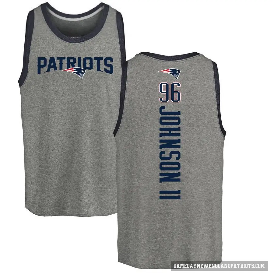 Men's ＃96 Eric Johnson II New England Patriots Ash Backer Tank Top