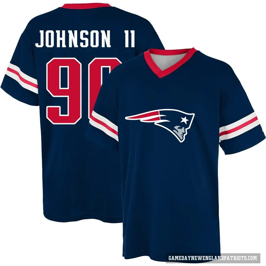 Men's ＃96 Eric Johnson II New England Patriots Navy Game Day V-Neck T-Shirt