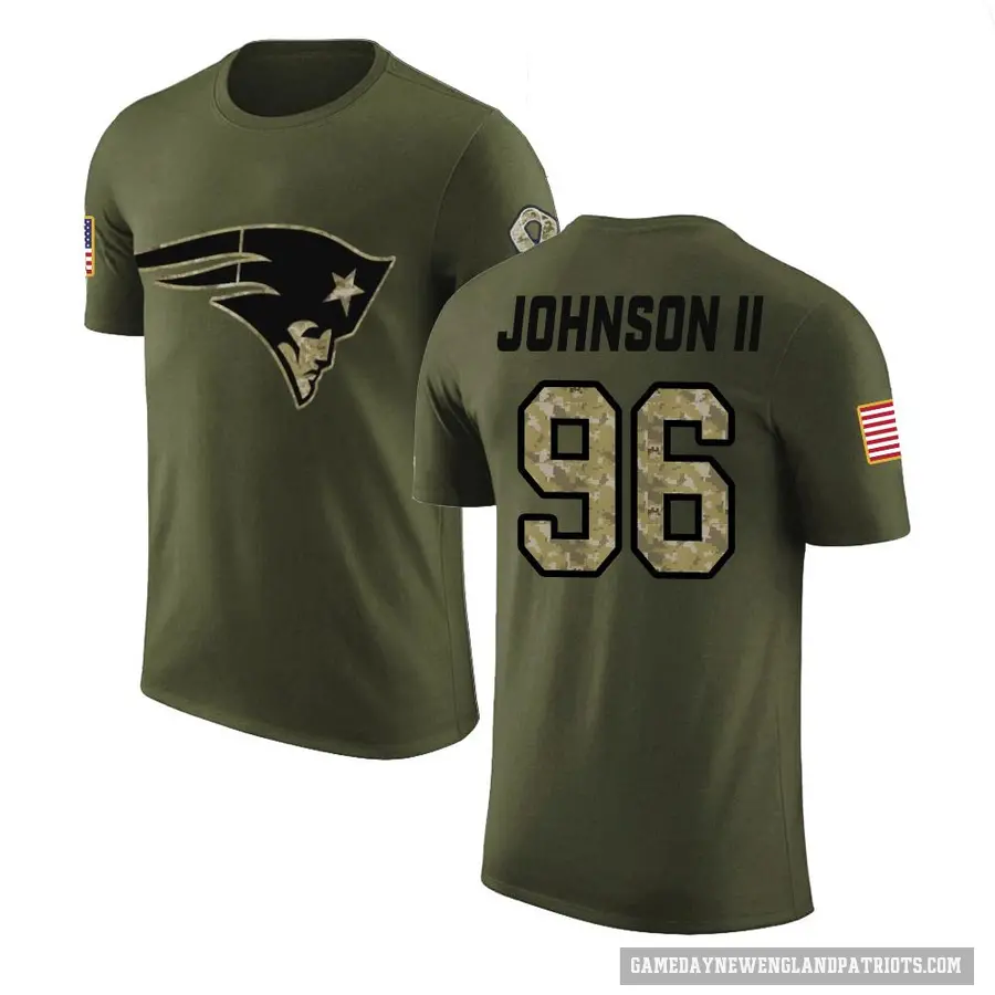 Men's ＃96 Eric Johnson II New England Patriots Olive Salute to Service T-Shirt