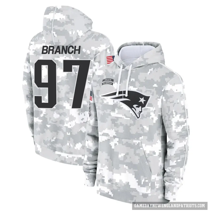 Men's ＃97 Alan Branch New England Patriots Arctic Camo 2024 Salute to Service Club Fleece Pullover Hoodie