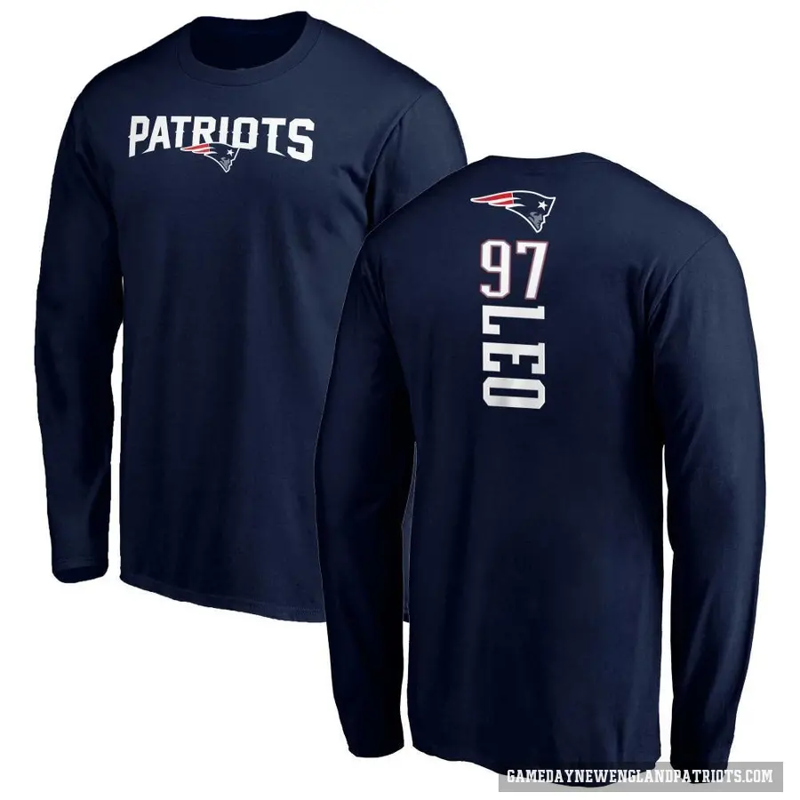 Men's ＃97 Titus Leo New England Patriots Navy Backer Long Sleeve T-Shirt