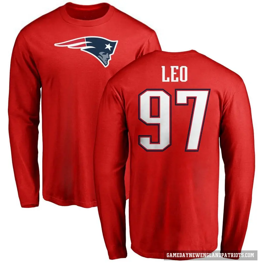 Men's ＃97 Titus Leo New England Patriots Red Logo Long Sleeve T-Shirt