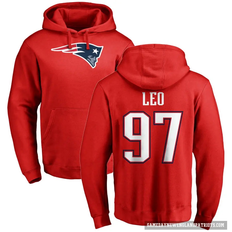 Men's ＃97 Titus Leo New England Patriots Red Pro Line Name & Number Logo Pullover Hoodie