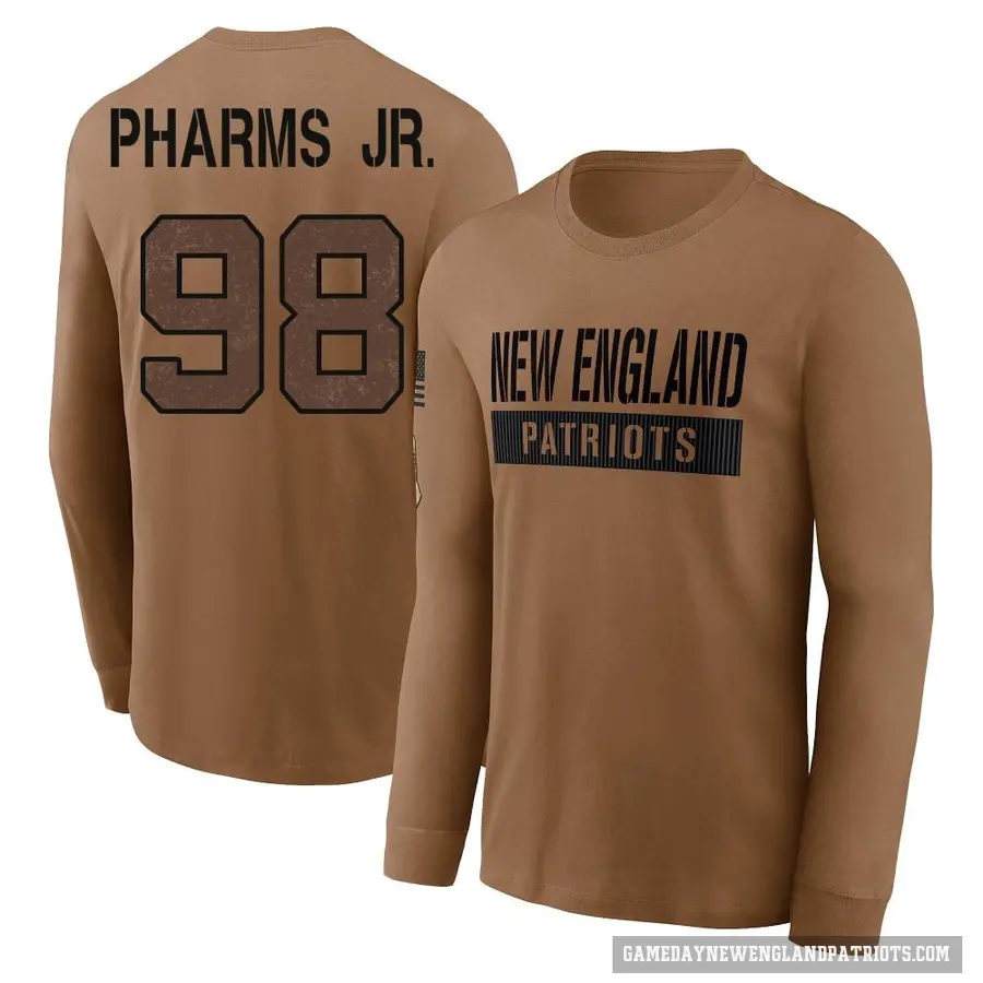 Men's ＃98 Jeremiah Pharms Jr. New England Patriots Brown 2023 Salute To Service Long Sleeve T-Shirt