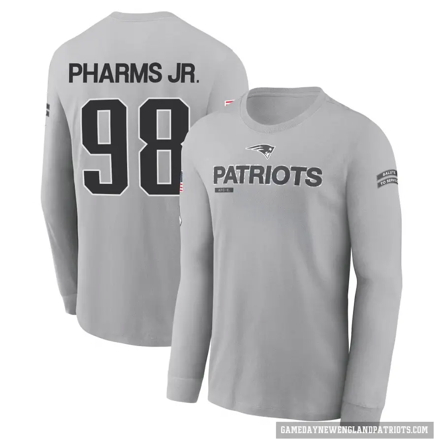 Men's ＃98 Jeremiah Pharms Jr. New England Patriots Gray 2024 Salute to Service Long Sleeve T-Shirt