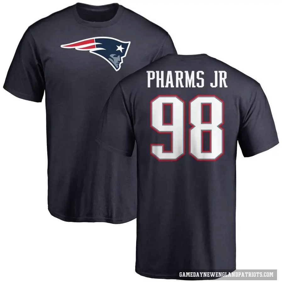 Men's ＃98 Jeremiah Pharms Jr. New England Patriots Navy Logo T-Shirt