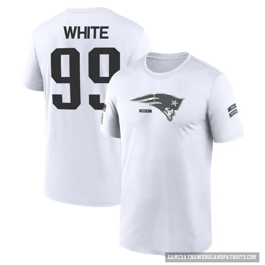 Men's ＃99 Keion White New England Patriots White 2024 Salute to Service Performance T-Shirt